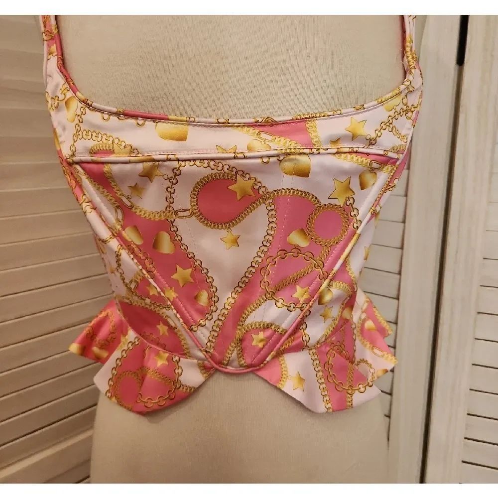 Dolls Kill Pink And Gold Chain Print Top Size M Nwt — image 2 of 6